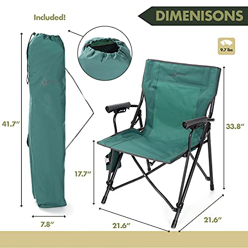 Arrowhead Outdoor Portable Solid Hard-Arm High-Back Folding Camping Quad Chair, Heavy-Duty Carrying Bag, Cup Holder Included W/Side Pouch, Supports Up To 300Lbs, Usa-Based Support (Green) #TOP3