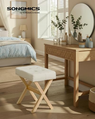 Taburete de tocador con patas de madera resistente y asiento acolchado 32x42x46 cm 4