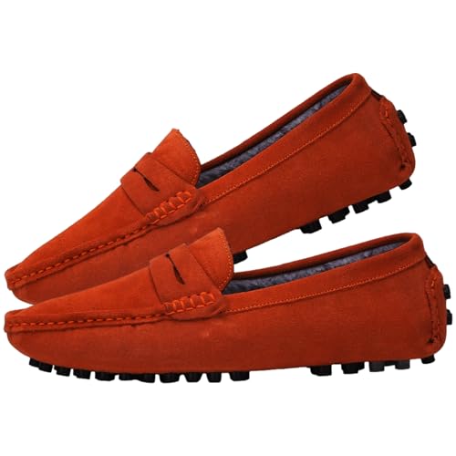 Image of ANUFER Men's Suede Leather Penny Loafers Comfort Driving Shoes Moccasin Slippers