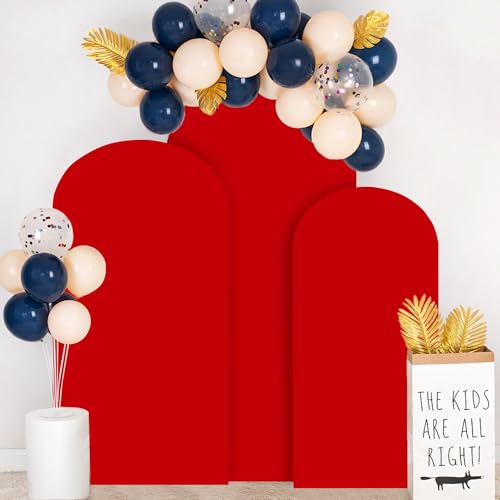 Image of FOTSHARER Red Arch Cover Set of 3 Spandex Arch Cover Wedding Arch Cover Backdrop Fabric 4FT 5FT 6FT Chiara Arch Stand Cover Round Top Arch Backdrop Cover Set for Happy Birthday Balloon Party Supplies