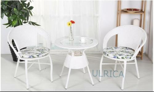 Image of 2+1 Outdoor Indoor Furniture Sets Rattan Wicker Chair Patio Set Bistro Set Conversation Set Balcony Outdoor Garden Furniture Chair (Milk White with Multicolor Cushions)