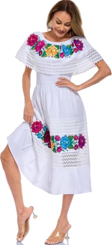 Image of YZXDORWJ Women Embroidered Mexican Peasant Casual Sexy Lace Off-Shoulder Long Dress