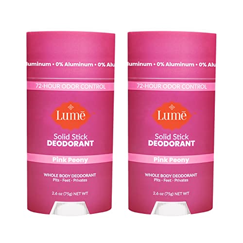 Lume Natural Solid Deodorant Stick - Whole Body Deodorant - Aluminum-Free, Baking Soda-Free, Hypoallergenic, Safe For Sensitive Skin - 2.6 Ounce Solid Stick, Two-Pack (Pink Peony)