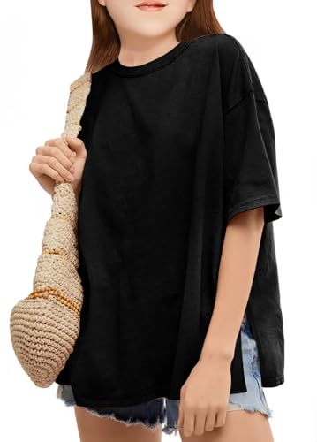 Girls Fashion T Shirts Raw Hem Oversized Summer T Shirt Short Sleeve Tops Tees Shirt 5-14 Years