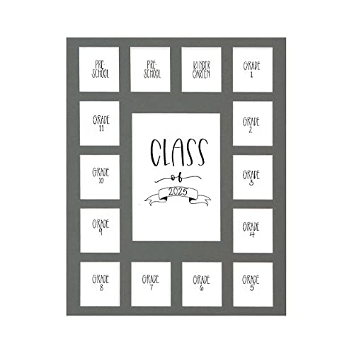 Image of Rustic Red Door Co. Class of 2025 Photo Mat (11 inch x 14 inch) Photo Collage Picture Frames Mat for School Pictures - No Frame Grey Photo Mat from Pre - K to Graduation (15 Photos)