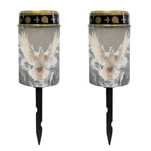 Image of Peace Dove Cemetery Solar Lights Water Resistant LED Flameless Candle Grave Lights Solar Powered Grave Decor Memorial Gift Outdoor Garden Decor Light for Prayer 2 Pcs
