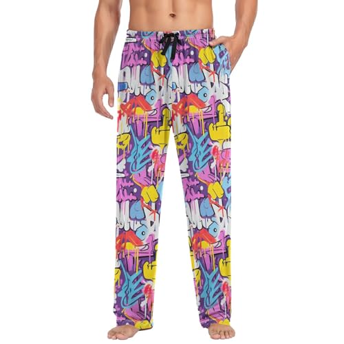 Men's Graffiti Street Art Pajama Pants with Pockets,Sleep Lounge Pant Men Pajama Bottoms S