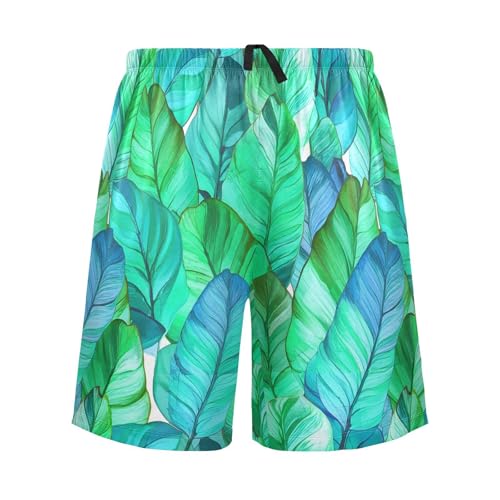 Palm Green Leaf Pajama Shorts for Men Lounge Pants Sleep Lounge Pant Men Pajama Shorts with Pockets, S-XXL