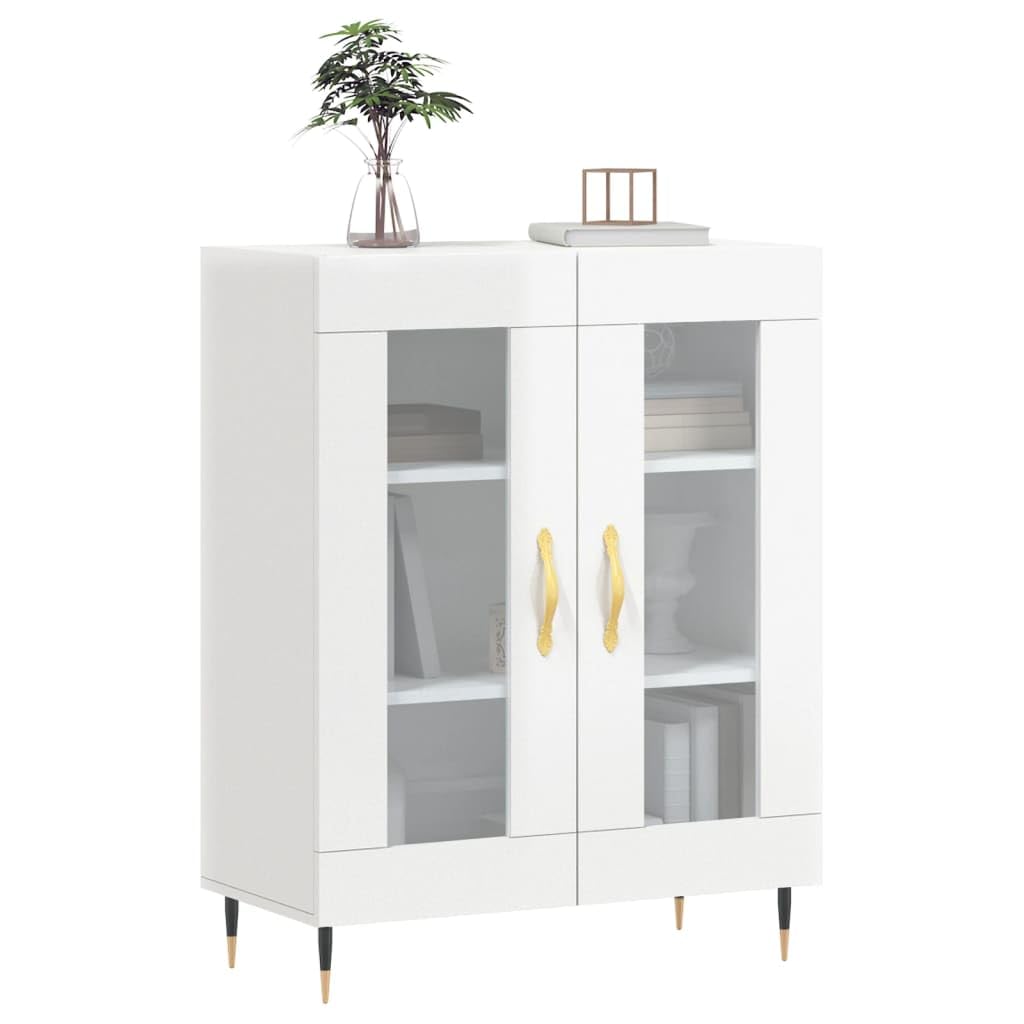Credenza bianca lucida, 69,5 x 34 x 90 cm, con ante in vetro