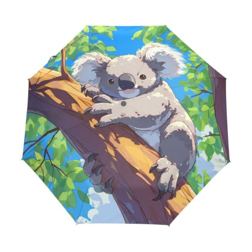 Parapluie automatique koala gris pliable contre le vent pour voyageur et plage