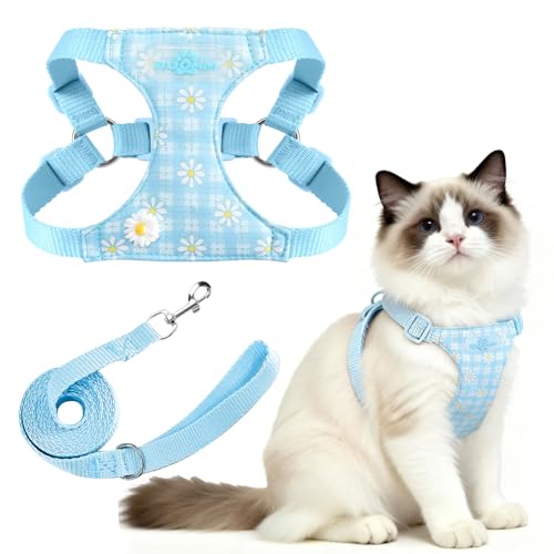 PETCARE Cute Cat Harness and Leash Set Blue Floral Daisy Cat Vest Harness...