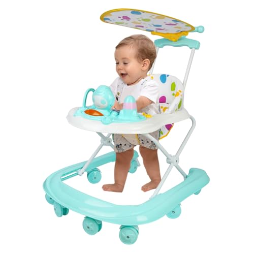 Supfine Andador 5 en 1 Babywalker, carrito de juegos y aprendizaje con ruedas, 5 velocidades de altura ajustable, con mango deslizante, música, sombrilla, sin caminar, bebé a partir de 6 meses,