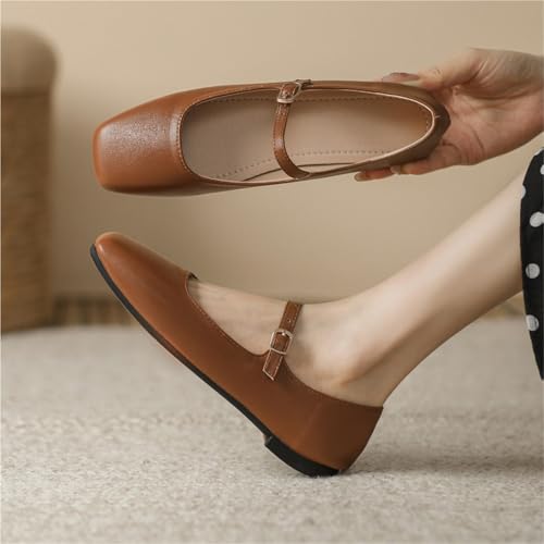 Women's Ballet Flats Square Toe Shallow Mouth Temperament Retro Female Mary Jane Shoes3