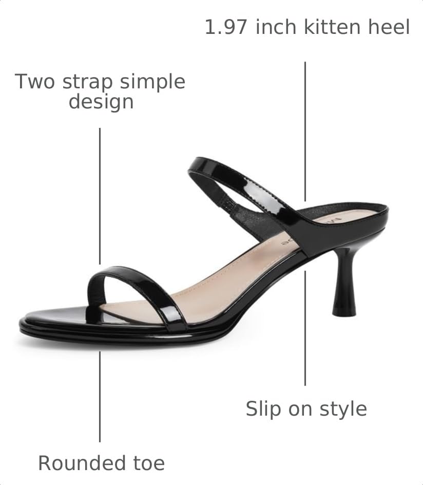 Image of Modatope Two Strap Heeled Sandals for Women Kitten Heel Rounded Toe Heels Women Slip on Open Toe Sandals