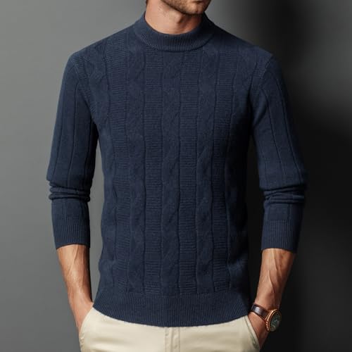 Mens Mock Turtleneck Sweater 100% Wool Fashion Classic Twisted Knit Long Sleeve Pullover2