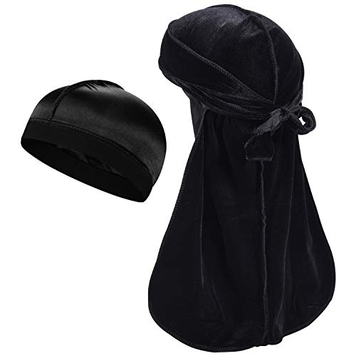 1PC Premium Velvet Durags for Men Waves Doo Rag, Award 1 Wave Cap,B-Set A