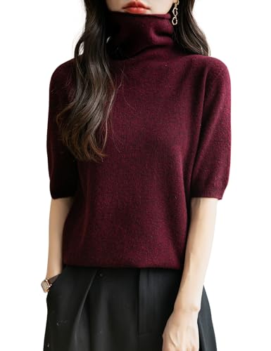 Women's Turtleneck 100% Merino Wool Spring Fall Winter First-Line Ready to Wear Seamless Knit Short Sleeve Sweater