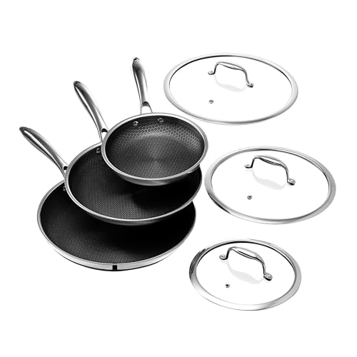 HexClad Hybrid Nonstick 6-Piece Fry Pan Set, 8, 10, and 12-Inch...