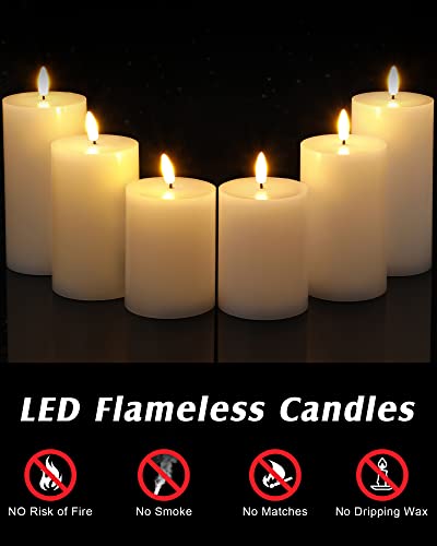 Image of Leelosp 6 Pack Flameless Candles with Remote Timer, Battery Operated Flickering Flameless Candles Bulk Flat Top Pillar LED for Wedding Festival Outdoor Home Decor D 3'' H 4'' 5'' 6''(White)