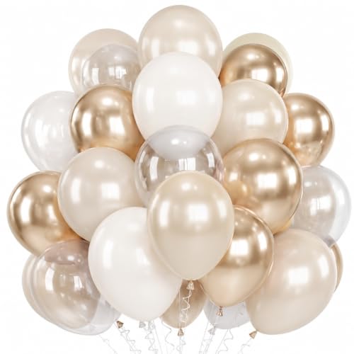 Image of Cream White, Ivory Beige Balloons - Metallic Gold, Pearl White Sand - Neutral & Boho Decorations for Engagement, Baby Shower
