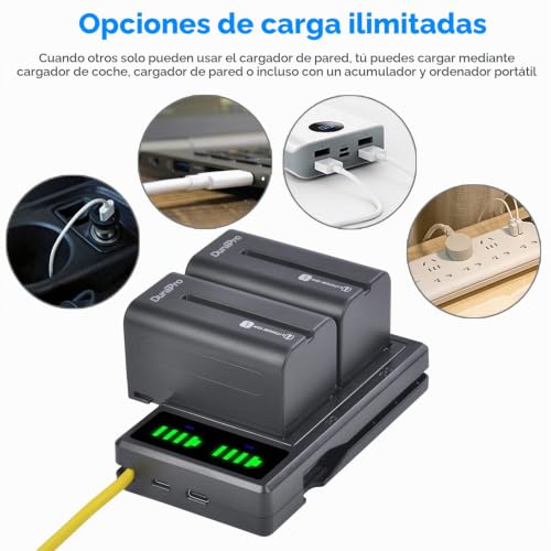 Cargador USB dual LED con baterías NP-F750 de 5200 mAh para cámaras Sony NP-F550 NP-F770 NP-F970 5