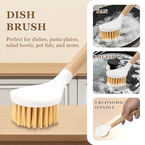 Image of 8 Pack Dish Brush Kitchen Cleaning Set with Long Handle Dish Scrubbers, Palm Scrub Brush，Crevice Cleaning Brushes and Straw Brushs - Perfect for Non-Stick Pans, Sinks, Glasses, Skillets