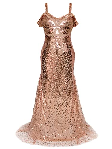 FAIRY COUPLE Women‘s Maxi Dress Evening Formal Long Dress Rose Gold L