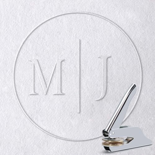 Book Embosser Stamp for Wedding Diaries & Journals - Name Initial Design with Storage Box Silver Embosser Tool for Book LoversMJ