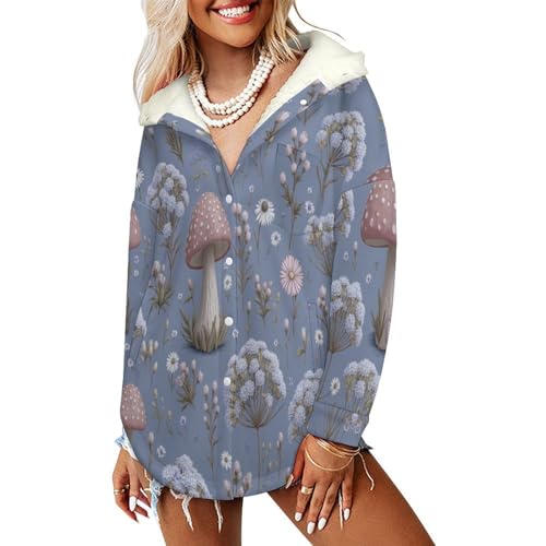 Manteaux polaire pour femme fleurs sauvages bleu-violet veste d'hiver à capuche