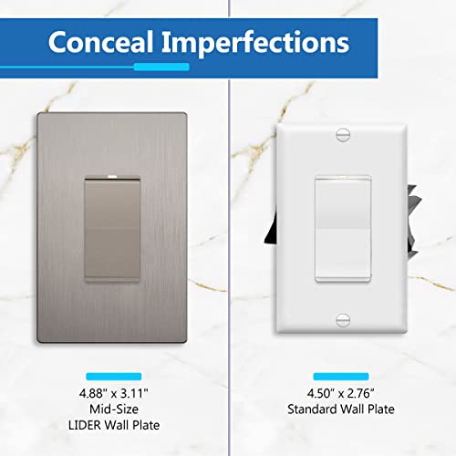 Image of LIDER Decorator Switch Cover, Screwless Wall Plate, Mid-Size 1-Gang 4.88 inch x 3.11 inch, LSWP-31M-BNK, UL Listed, Thermoplastic, Brushed Nickel, 1-Pack