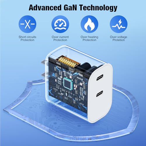 Image of Dual Port Type-C Fast Charger 60W(in total) for iPhone 17 Pro Max, 6 /6 /10 /10FT PD3.0 USBC Fast Charging Cable /Cord for iPhone 17 /16 /15 Pro /Plus, iPad, Samsung Galaxy S26 S25 S24 S23 S22, Android Phone