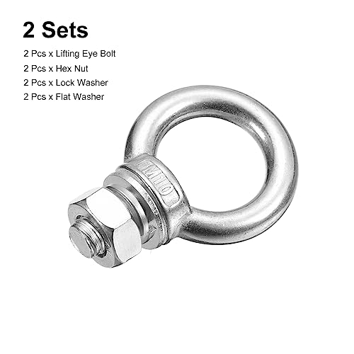 Image of uxcell Lifting Eye Bolt, 2 Sets M10x18mm Eye Bolt with Nut Washer 304 Stainless Steel Shoulder Lifting Ring Eye Bolt for Hanging Item