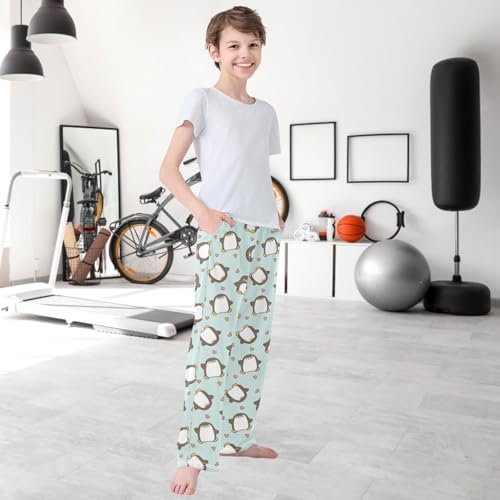 Boy's Pants Penguin Red Heart Pastel Green Jogger Pants Elastic Waist Long Bottoms Trousers with Pockets 6-14 Years 6