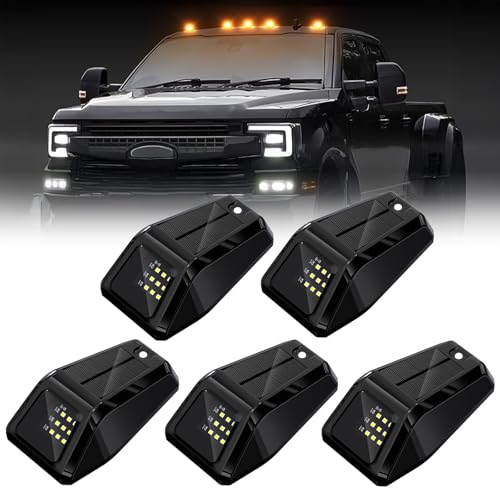 ALDST Solar Wireless No Drill Truck Cab Roof Lights with Motion Vibration Sensor 5PCS Ultra-Bright LED IP67 Solar Security Lights for Trucks RVs