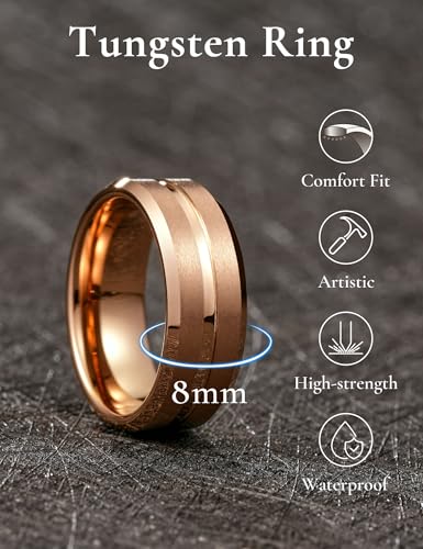Image of King Will Tungsten Carbide Wedding Band for Men Women-6 /8 /10mm Width Multicolor Available with Grooved Center Wedding Ring Suitable for Work, Gym Comfort Fit Size 4-16