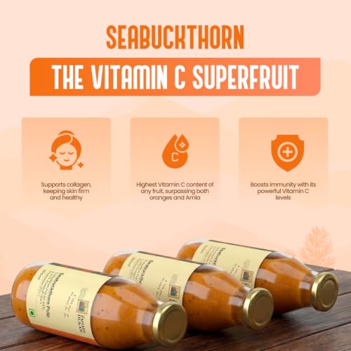 Image of My Pahadi Dukan 1200ml Himalayan Sea Buckthorn Berry Pulp, Antioxidants, Rich in omega 3 6 7 9 and vitamin C, Boosts Immunity, Skin Glow and Gut Health, No Added Sugar, Plant-Based Wellness Drink