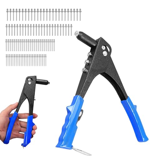 Lot de pinces à riveter avec foret HSS et 100 rivets aveugles en 4 tailles (2,4/3,2/4,0/4,8 mm), kit d'outils de rivetage pour meubles, voiture, bateau, projets de bricolage – Avec pince à rivets pop