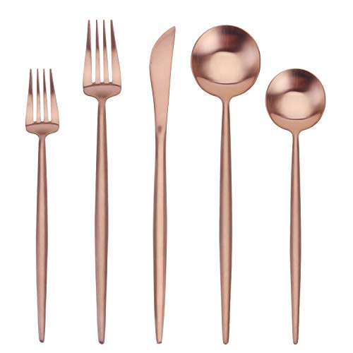 Matte Copper Silverware Set, SHARECOOK 20-Piece Stainless Steel Satin Finish Flatware Set Service for 4, Kitchen Utensil Set, Tableware Cutlery Set for Home and Restaurant