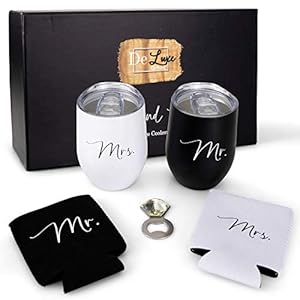 DeLuxe Gifted Mr and Mrs Wine Tumblers, Wedding Presents for Newlyweds, Engagement Gifts, Great Bridal Gifts