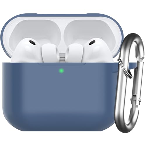 Nemteur Custodia per AirPods Pro 3 2025, Case Protettiva in Silicone per Air Pods Pro 3 Cover in Silicone Visibile a LED Frontale con Moschettone, Navy Blu
