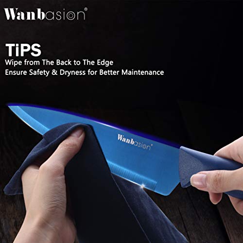 Wanbasion Blue Professional Kitchen Knife Chef Set, Kitchen Knife Set Stainless Steel, Kitchen Knife Set Dishwasher Safe with Sheathes