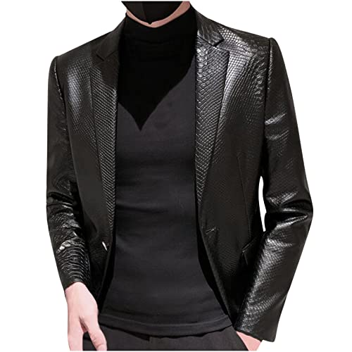 Leather Blazer for Men - Casual Mens Dress Jacket Fashion Motorcycle Biker Jacket PU Leather Sports Coat and Jackets