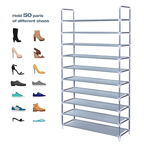 Acedas 10 Tiers Shoe Rack 50 Pairs Non-Woven Fabric Shoe Storage Organizer Cabinet