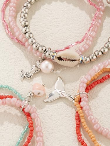 Fuqimanman2020 Ocean Beach Holiday Seashell Pearl Little Whale Multi-layer Bracelet Mermaid Shell Pendant Elastic Bracelet2