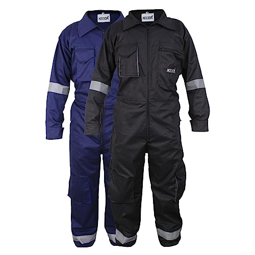 Work Wear Men's Overalls Warehouse Boiler Suit Coveralls Mechanics Protective Reflectors (BLACK, XL)