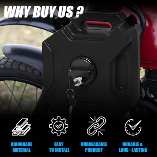 Image of Universal 5 Liter Fuel Jerry Can With Clamp and Cap For Motorcycle | Fuel Container Heavy Duty construction for Petrol /diesel /kerosene Storage (Black)