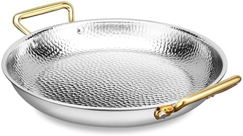 Stainless Steel Round Spanish Paella Pan with Riveted Handle - Nonstick, Induction Ready, Ideal for Outdoor Camping & Parties, Dishwasher Safe, 18-inch Size