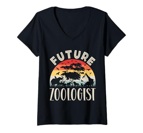 Womens Retro Future Zoologist Animal Lover Zoology Funny Zoo Keeper V-Neck T-Shirt