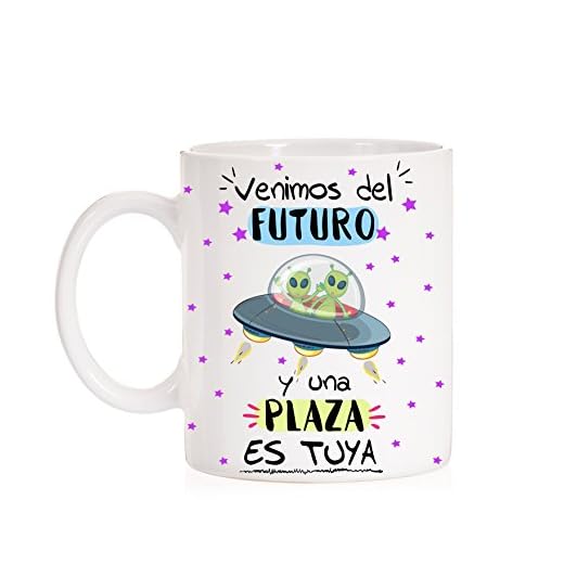 FUNNY CUP Taza de Cerámica Opositor Venimos del Futuro y una Plaza es Tuya Taza Regalo para opositor u opositora Ideal para motivación para exámenes.