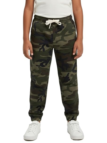Boys Camouflage Printed Cotton Blend Elastic Waist Joggers Pants with Drawstring-image-16